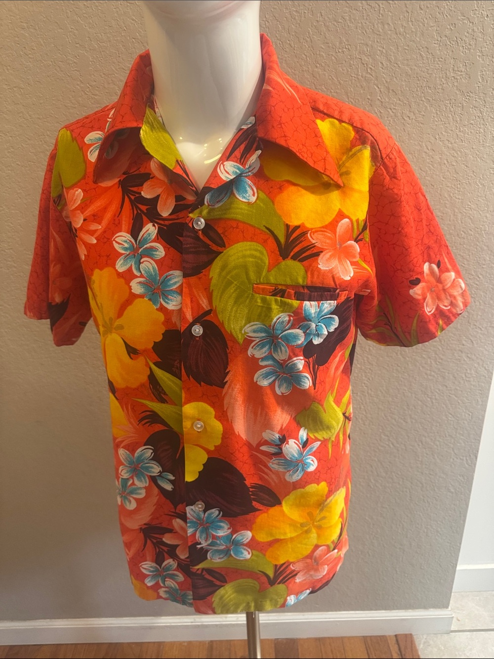 Sears Red Tropical Floral Button-Down Shirt